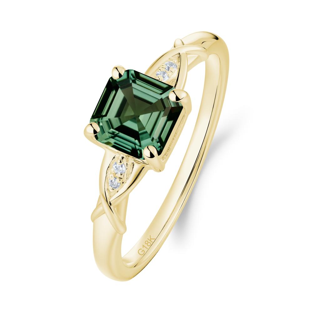 Asscher Cut Green Sapphire Solitaire Ring with Criss-Cross Band - LUO Jewelry #metal_18k yellow gold