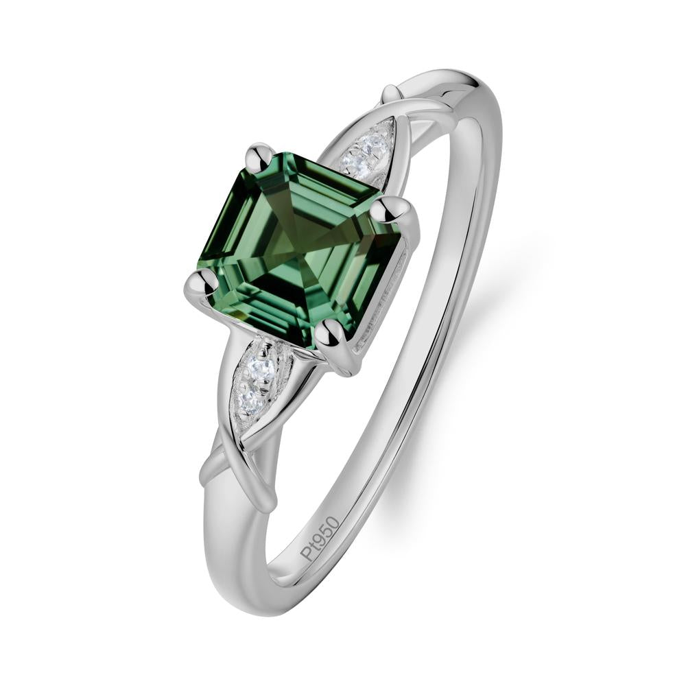 Asscher Cut Green Sapphire Solitaire Ring with Criss-Cross Band - LUO Jewelry #metal_platinum