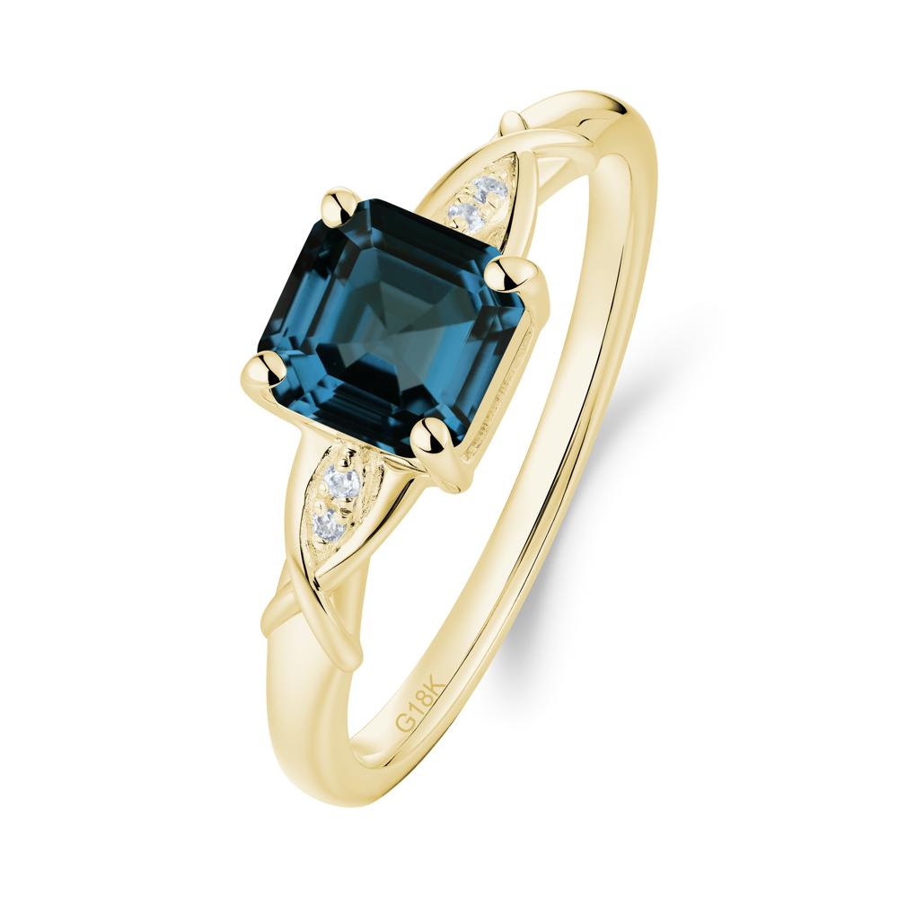 Asscher Cut London Blue Topaz Solitaire Ring with Criss-Cross Band - LUO Jewelry #metal_18k yellow gold