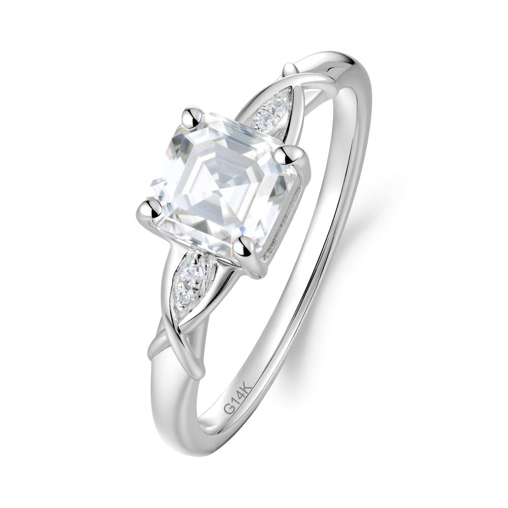 Asscher Cut Moissanite Solitaire Ring with Criss-Cross Band - LUO Jewelry #metal_14k white gold