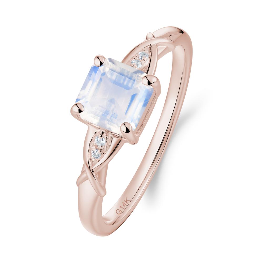 Asscher Cut Moonstone Solitaire Ring with Criss-Cross Band - LUO Jewelry #metal_14k rose gold