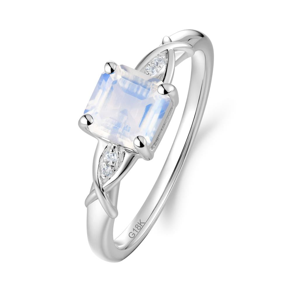 Asscher Cut Moonstone Solitaire Ring with Criss-Cross Band - LUO Jewelry #metal_18k white gold