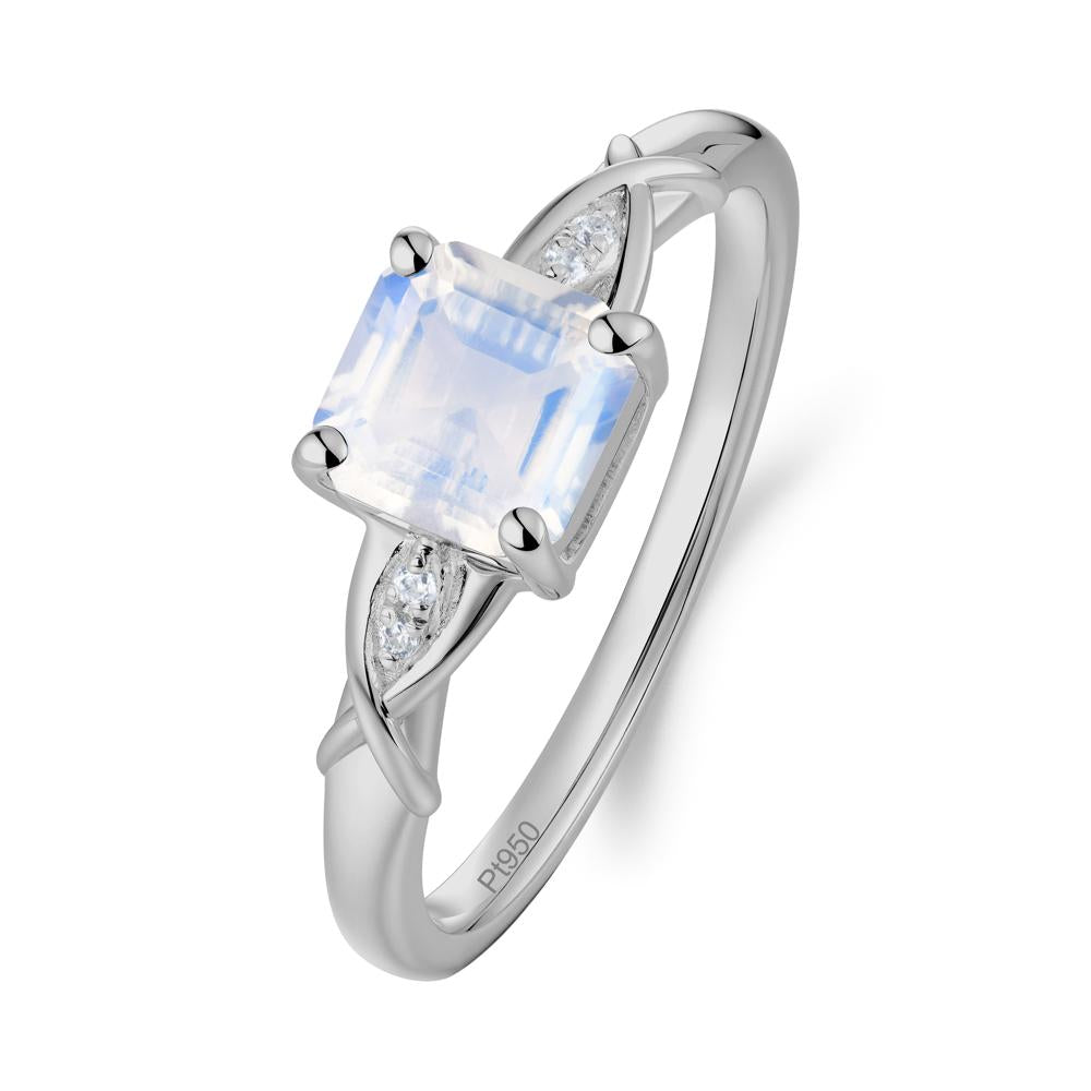 Asscher Cut Moonstone Solitaire Ring with Criss-Cross Band - LUO Jewelry #metal_platinum