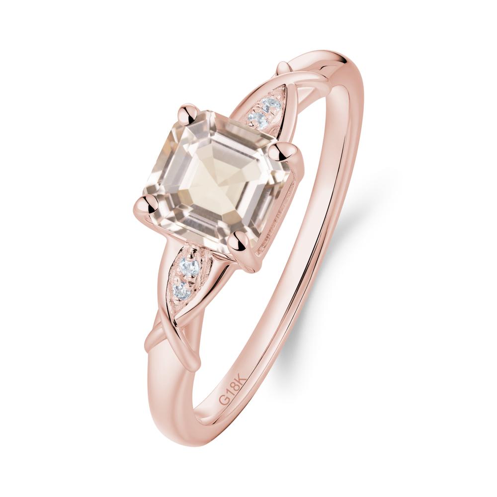 Asscher Cut Morganite Solitaire Ring with Criss-Cross Band - LUO Jewelry #metal_18k rose gold