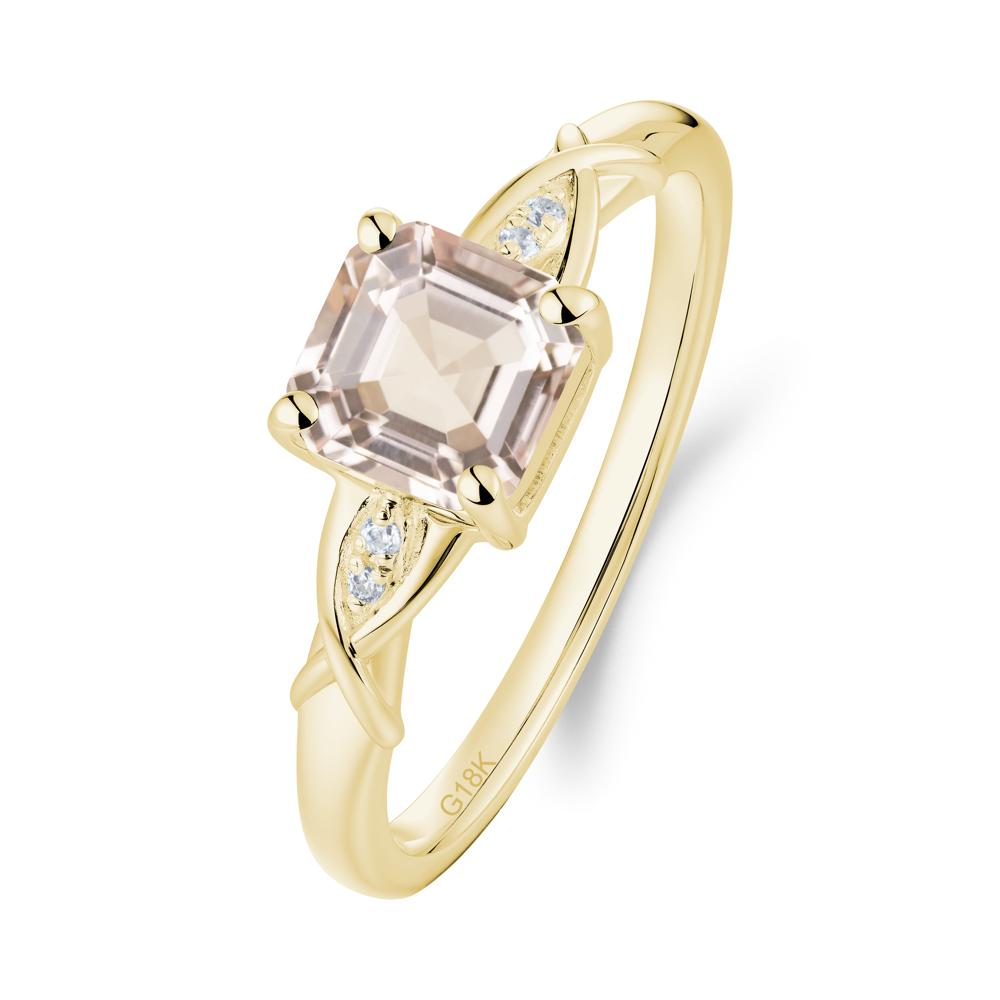 Asscher Cut Morganite Solitaire Ring with Criss-Cross Band - LUO Jewelry #metal_18k yellow gold