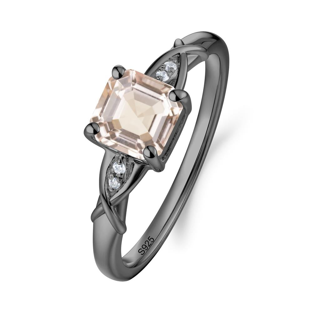 Asscher Cut Morganite Solitaire Ring with Criss-Cross Band - LUO Jewelry #metal_black finish sterling silver