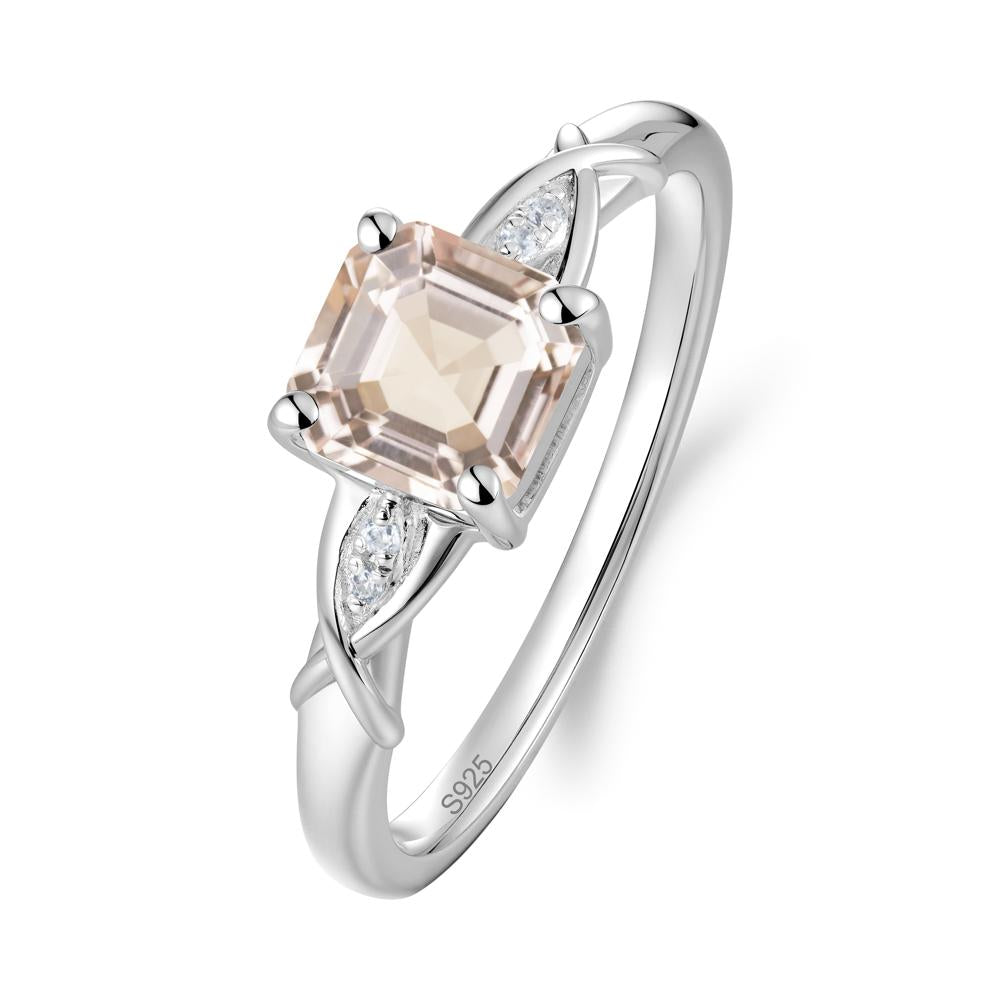 Asscher Cut Morganite Solitaire Ring with Criss-Cross Band - LUO Jewelry #metal_sterling silver