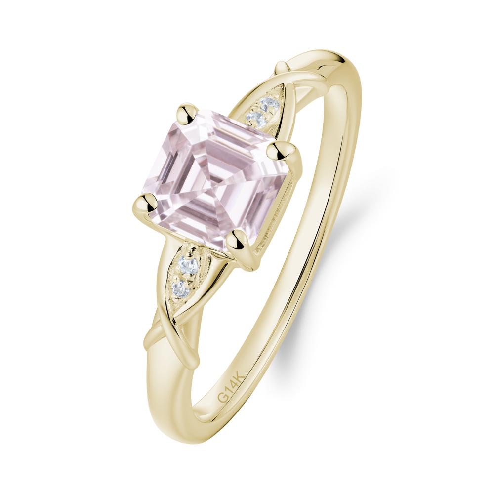 Asscher Cut Pink Cubic Zirconia Solitaire Ring with Criss-Cross Band - LUO Jewelry #metal_14k yellow gold