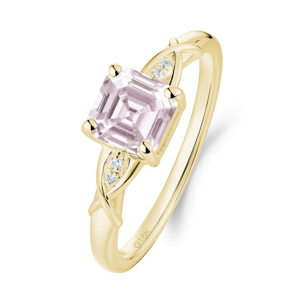 Asscher Cut Pink Cubic Zirconia Solitaire Ring with Criss-Cross Band - LUO Jewelry #metal_18k yellow gold