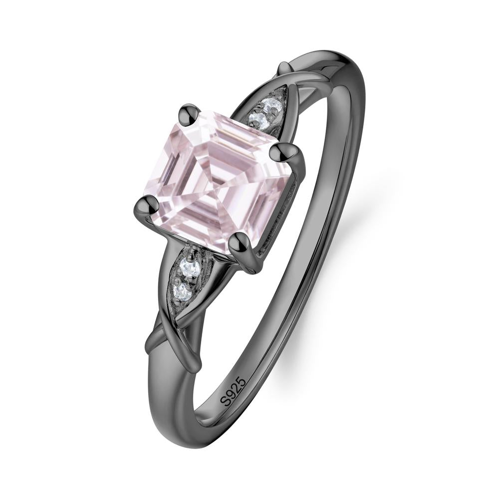 Asscher Cut Pink Cubic Zirconia Solitaire Ring with Criss-Cross Band - LUO Jewelry #metal_black finish sterling silver