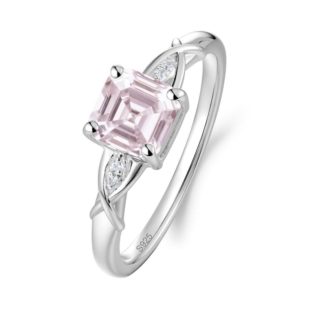 Asscher Cut Pink Cubic Zirconia Solitaire Ring with Criss-Cross Band - LUO Jewelry #metal_sterling silver