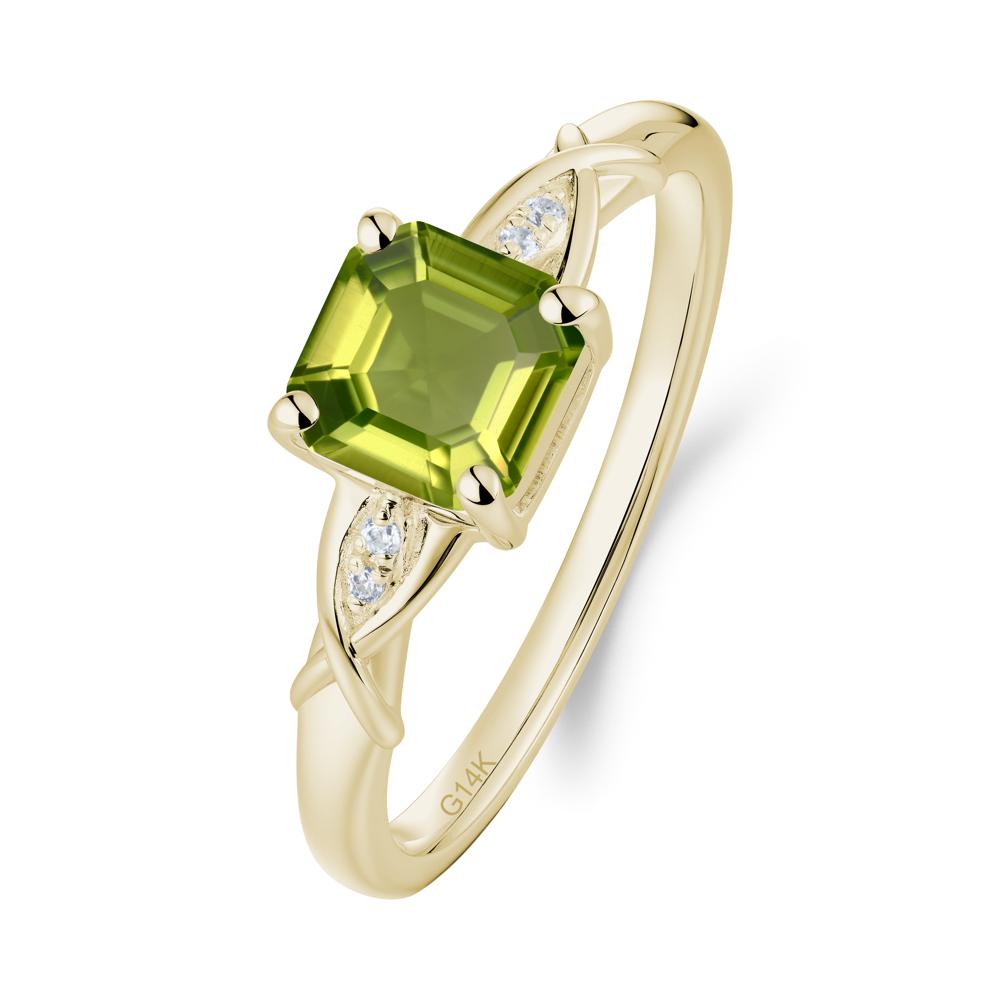 Asscher Cut Peridot Solitaire Ring with Criss-Cross Band - LUO Jewelry #metal_14k yellow gold