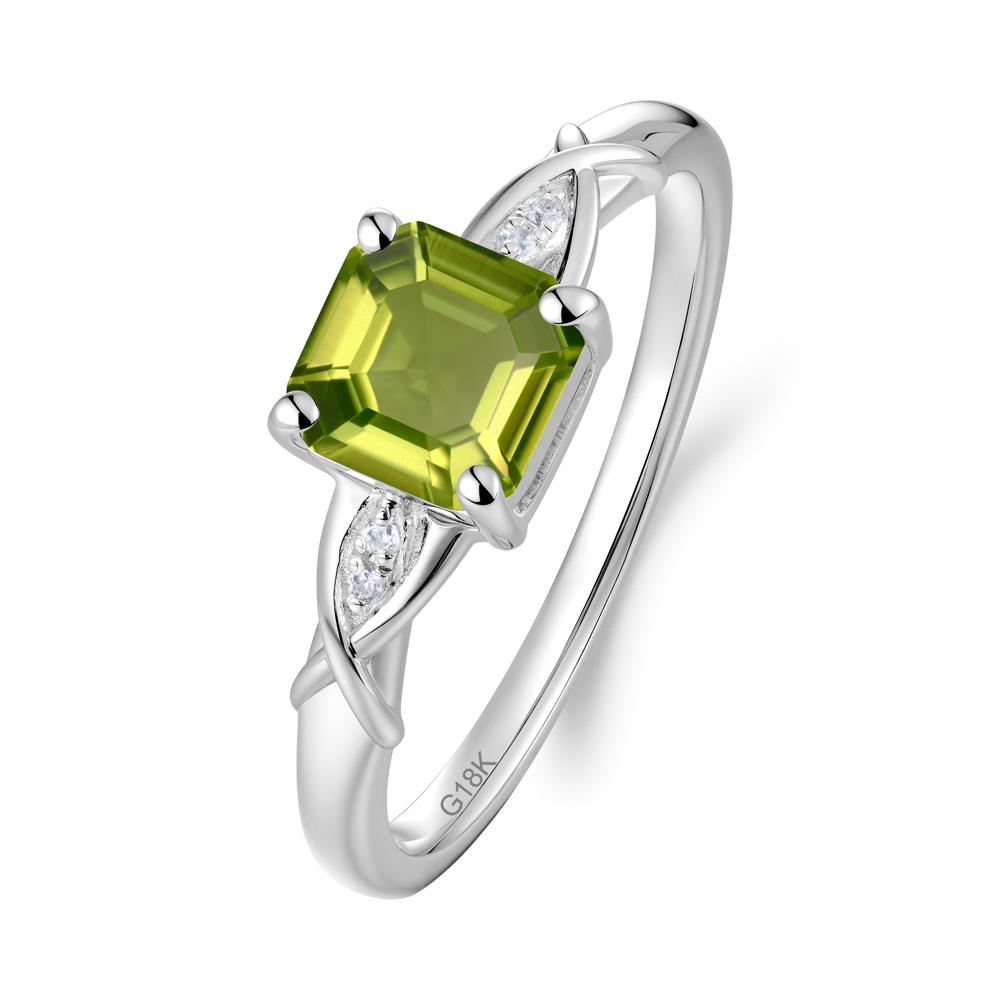 Asscher Cut Peridot Solitaire Ring with Criss-Cross Band - LUO Jewelry #metal_18k white gold