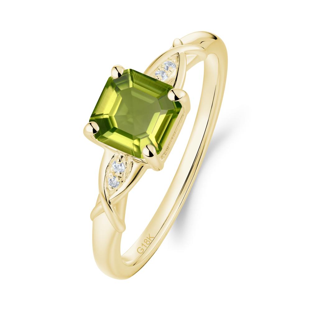Asscher Cut Peridot Solitaire Ring with Criss-Cross Band - LUO Jewelry #metal_18k yellow gold