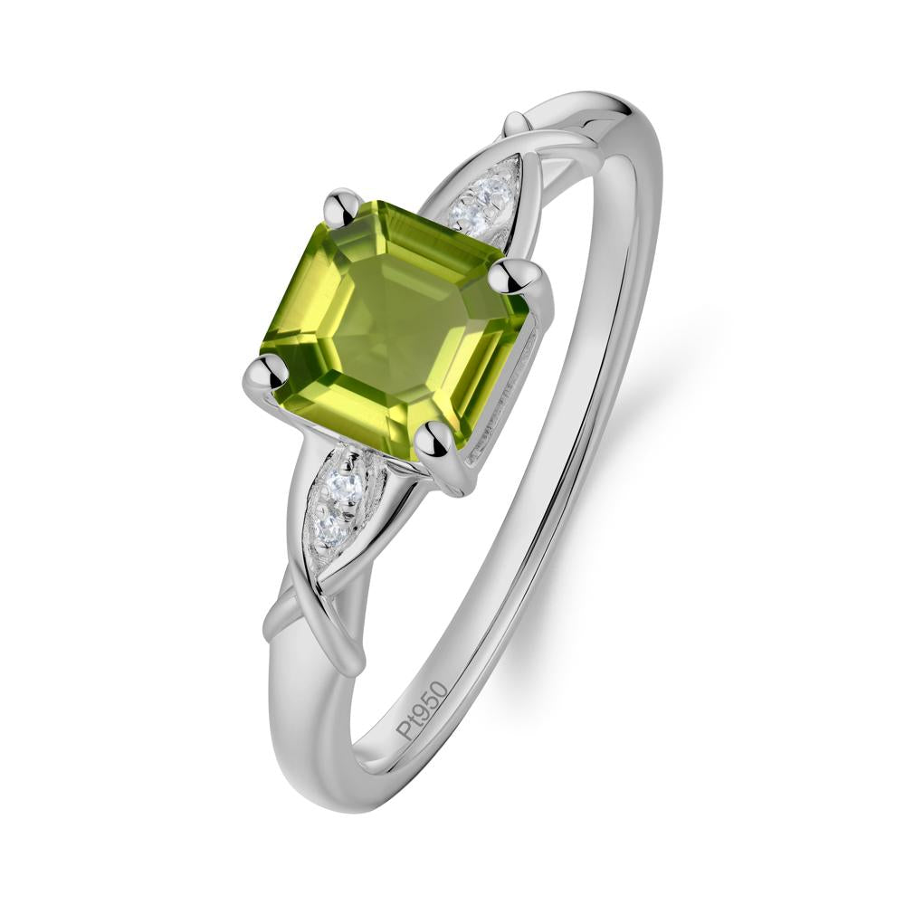 Asscher Cut Peridot Solitaire Ring with Criss-Cross Band - LUO Jewelry #metal_platinum