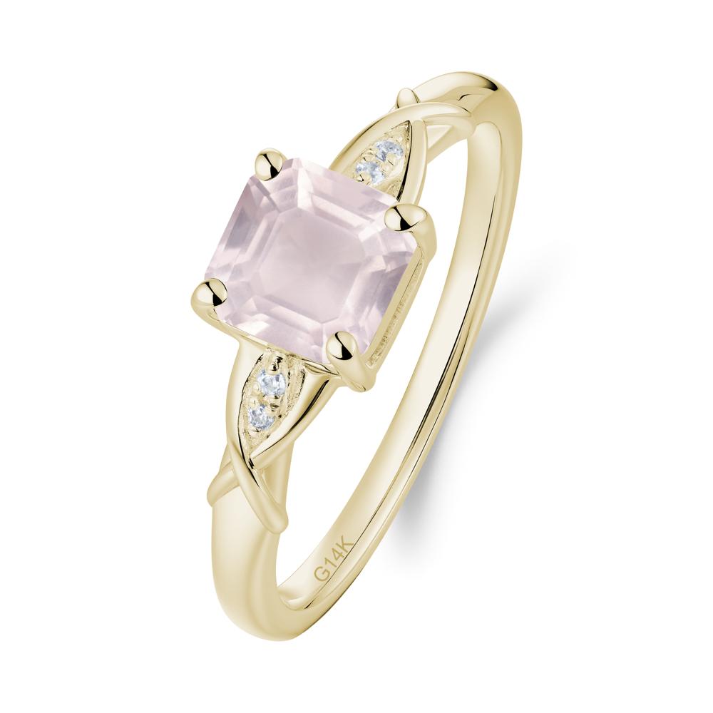 Asscher Cut Rose Quartz Solitaire Ring with Criss-Cross Band - LUO Jewelry #metal_14k yellow gold