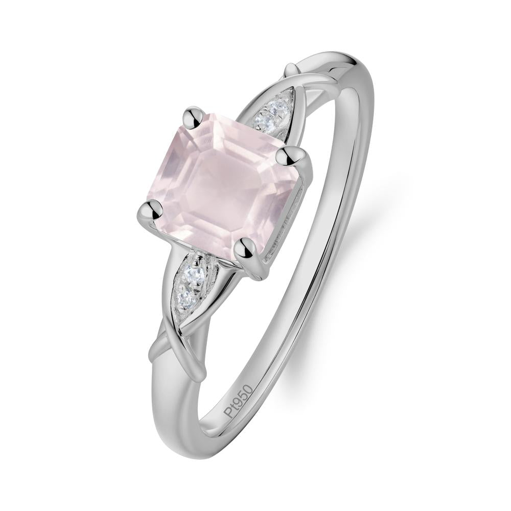 Asscher Cut Rose Quartz Solitaire Ring with Criss-Cross Band - LUO Jewelry #metal_platinum