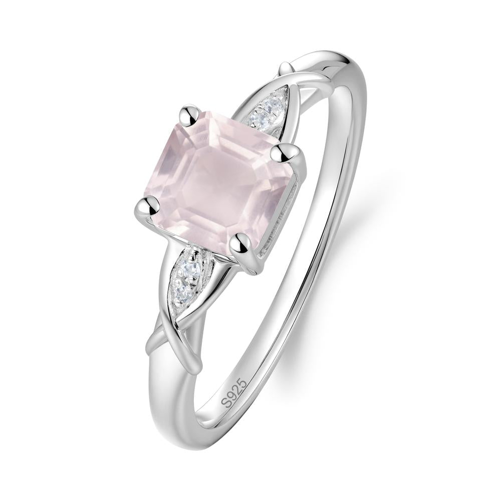 Asscher Cut Rose Quartz Solitaire Ring with Criss-Cross Band - LUO Jewelry #metal_sterling silver