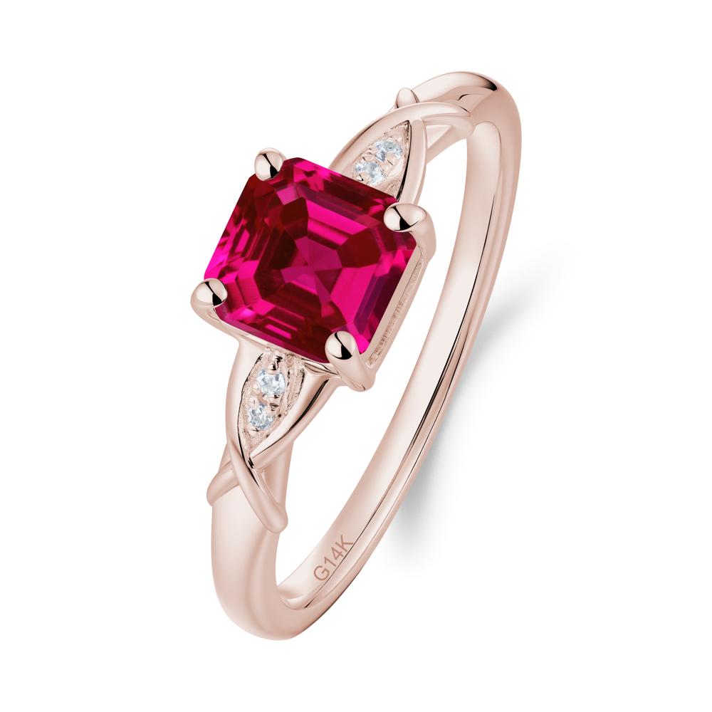 Asscher Cut Ruby Solitaire Ring with Criss-Cross Band - LUO Jewelry #metal_14k rose gold