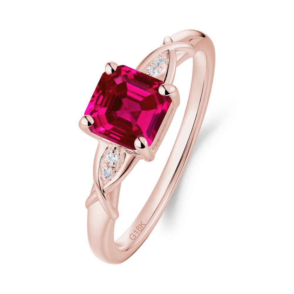 Asscher Cut Ruby Solitaire Ring with Criss-Cross Band - LUO Jewelry #metal_18k rose gold