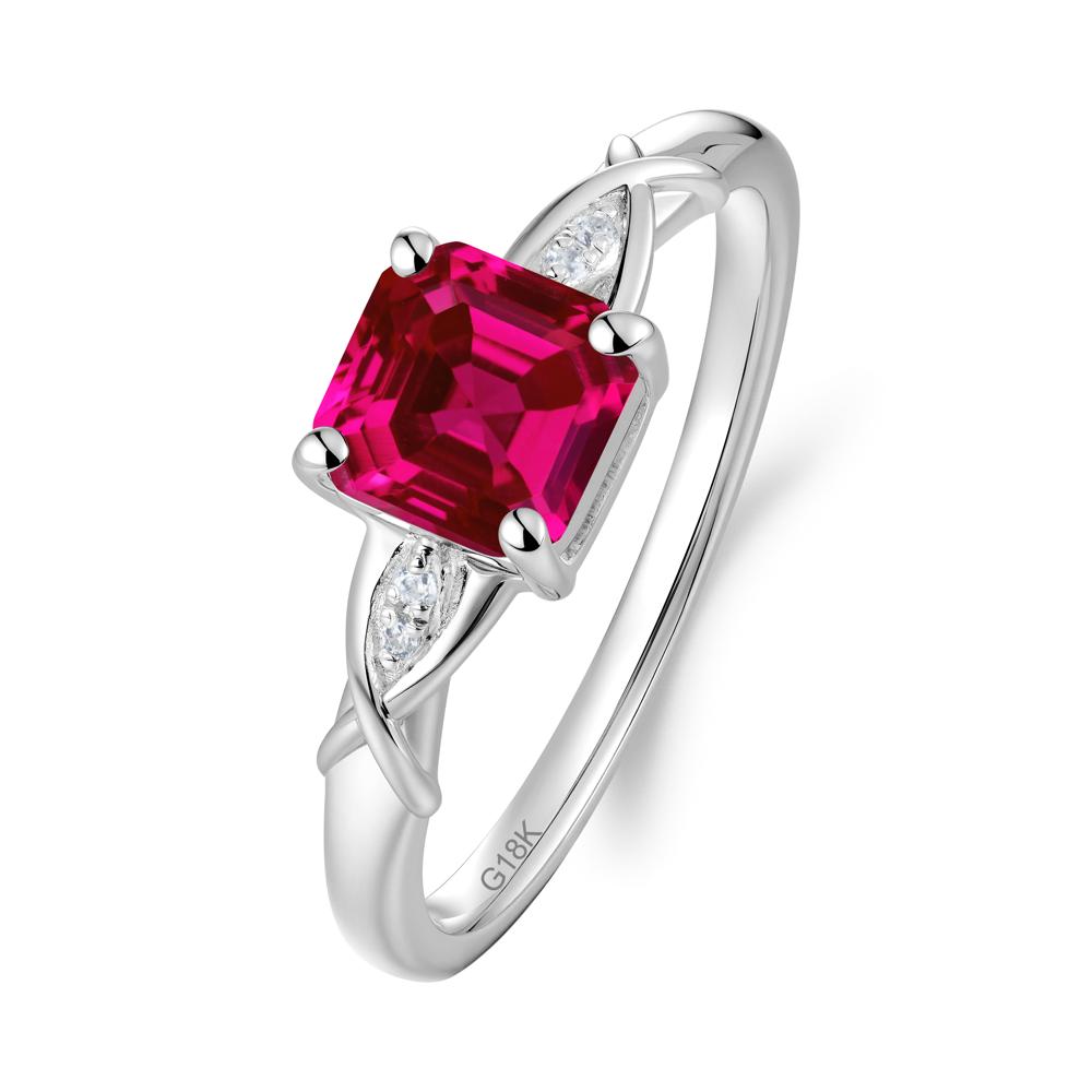 Asscher Cut Ruby Solitaire Ring with Criss-Cross Band - LUO Jewelry #metal_18k white gold