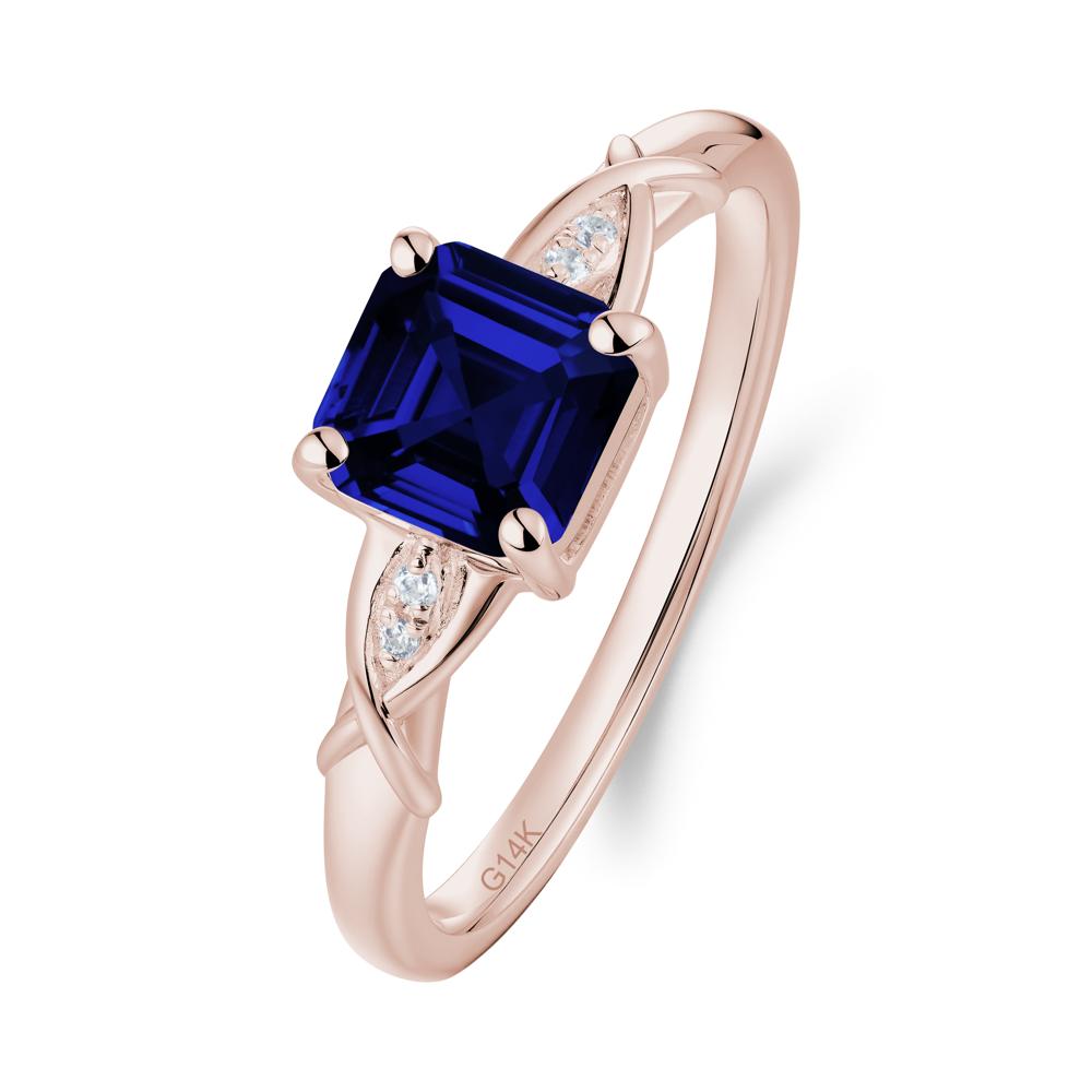 Asscher Cut Sapphire Solitaire Ring with Criss-Cross Band - LUO Jewelry #metal_14k rose gold