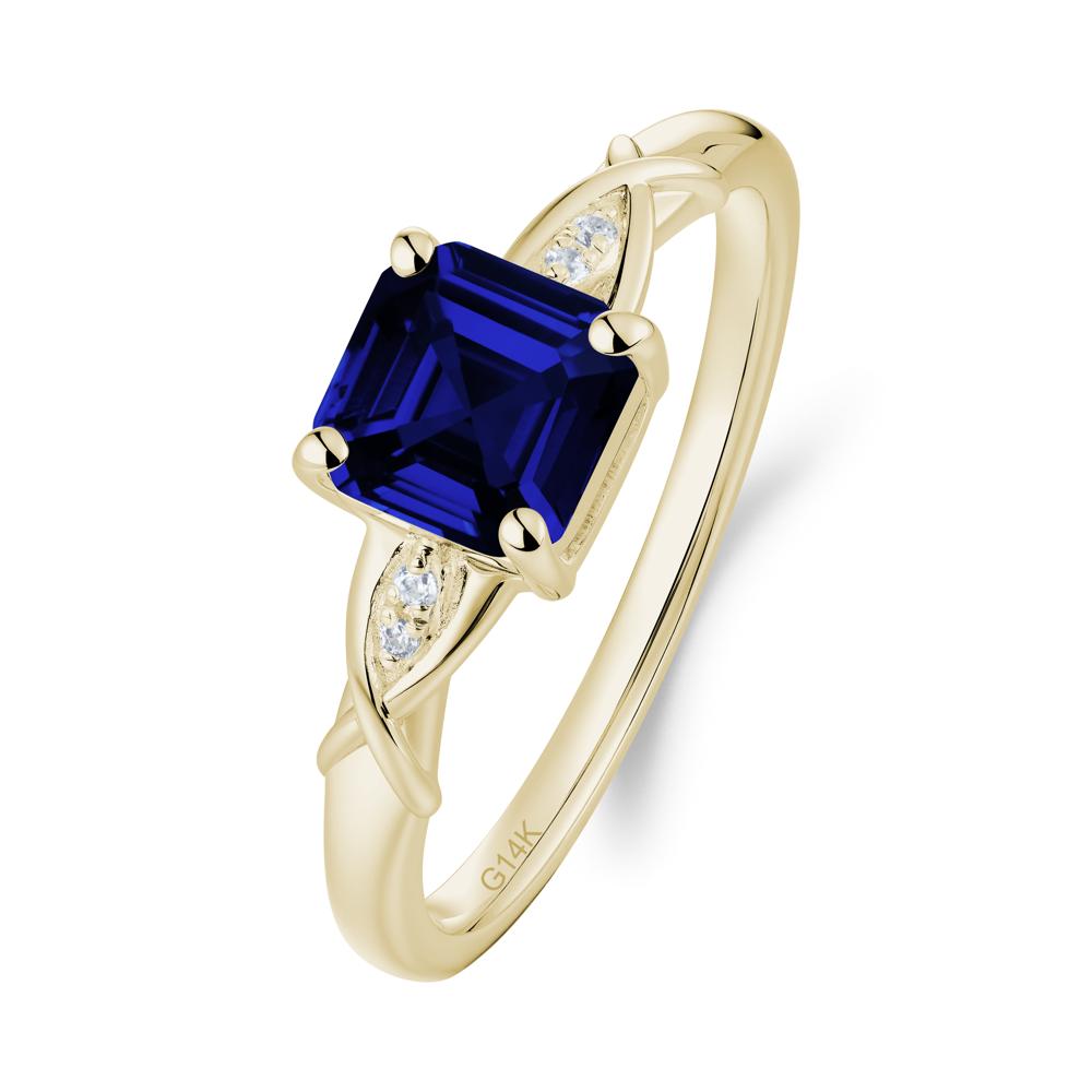 Asscher Cut Sapphire Solitaire Ring with Criss-Cross Band - LUO Jewelry #metal_14k yellow gold