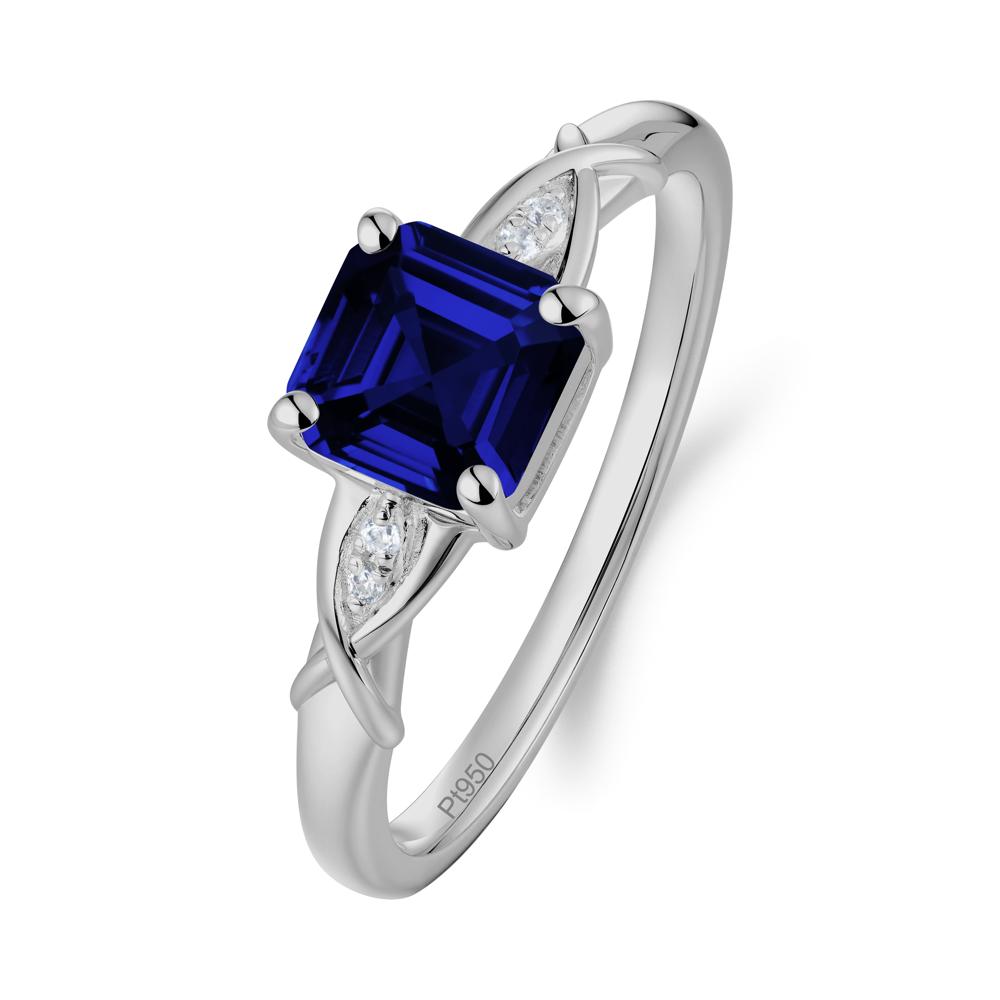 Asscher Cut Sapphire Solitaire Ring with Criss-Cross Band - LUO Jewelry #metal_platinum