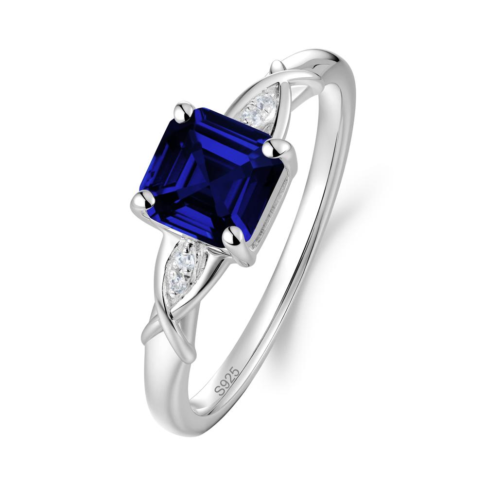Asscher Cut Sapphire Solitaire Ring with Criss-Cross Band - LUO Jewelry #metal_sterling silver