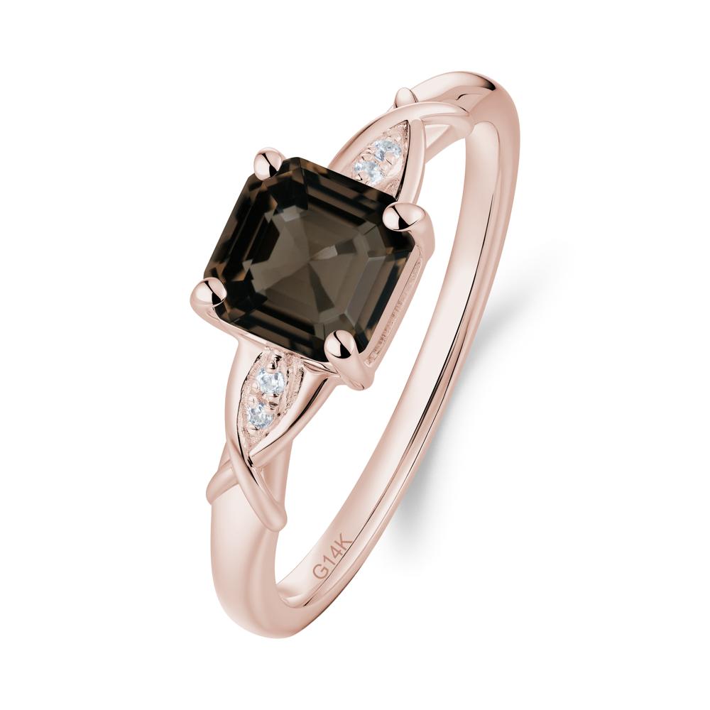 Asscher Cut Smoky Quartz Solitaire Ring with Criss-Cross Band - LUO Jewelry #metal_14k rose gold