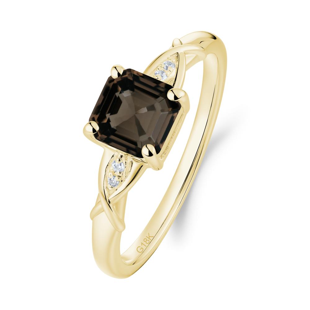 Asscher Cut Smoky Quartz Solitaire Ring with Criss-Cross Band - LUO Jewelry #metal_18k yellow gold