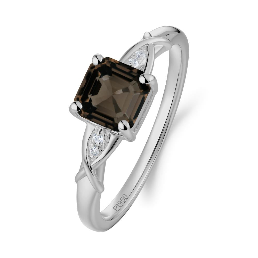 Asscher Cut Smoky Quartz Solitaire Ring with Criss-Cross Band - LUO Jewelry #metal_platinum