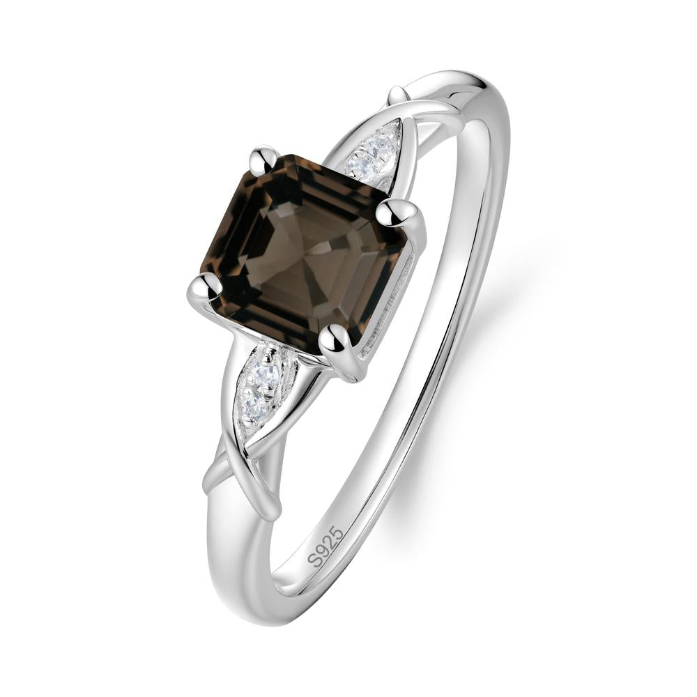 Asscher Cut Smoky Quartz Solitaire Ring with Criss-Cross Band - LUO Jewelry #metal_sterling silver