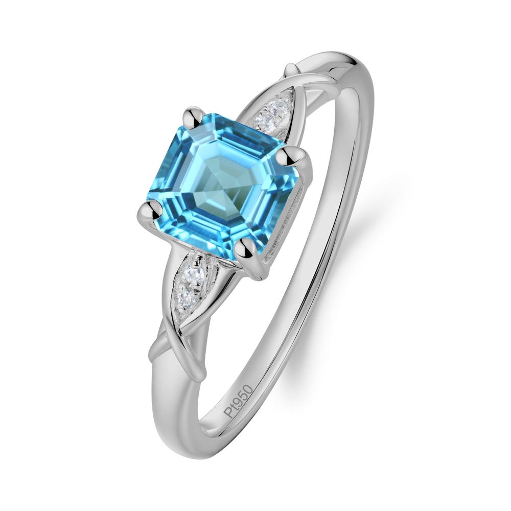Asscher Cut Swiss Blue Topaz Solitaire Ring with Criss-Cross Band - LUO Jewelry #metal_platinum