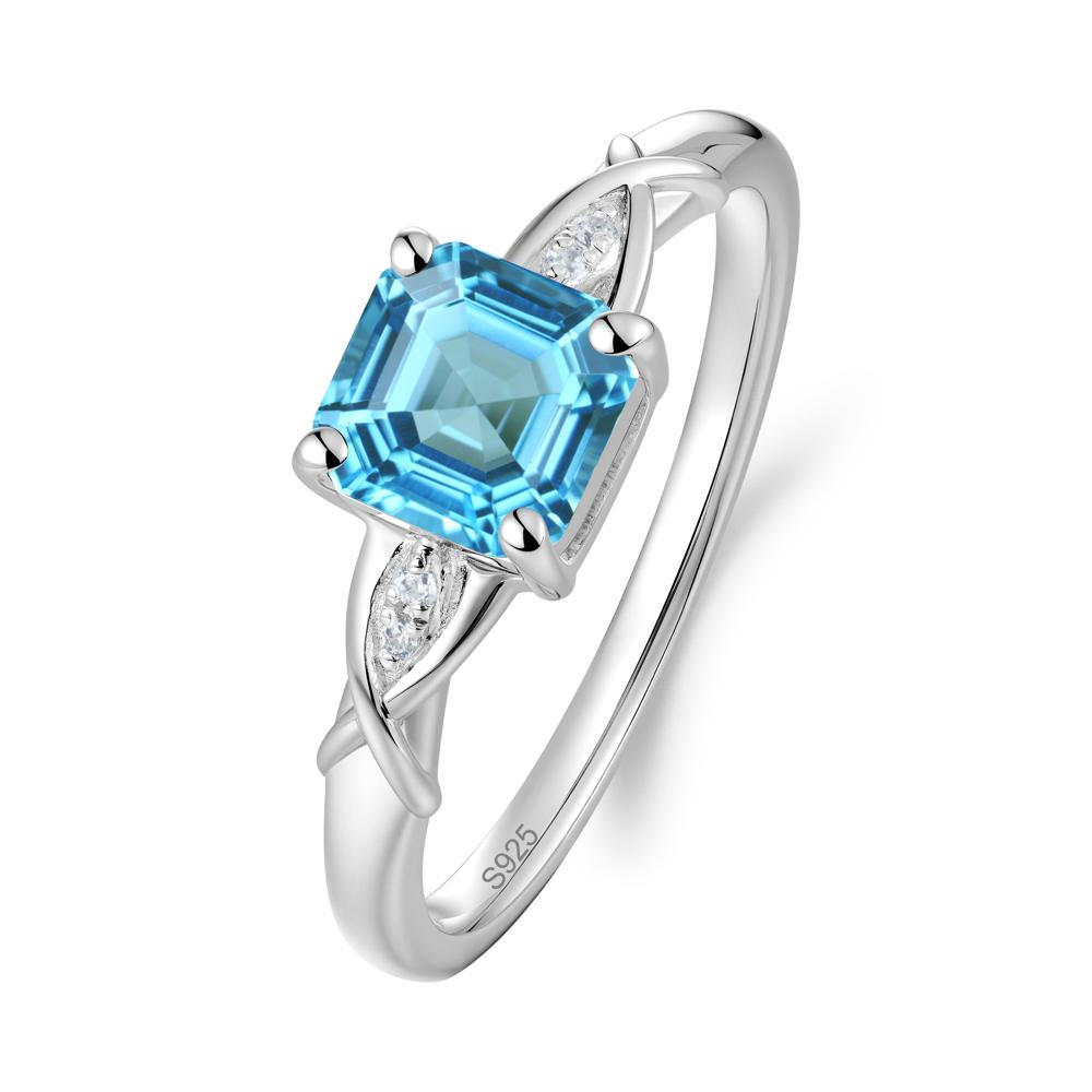 Asscher Cut Swiss Blue Topaz Solitaire Ring with Criss-Cross Band - LUO Jewelry #metal_sterling silver