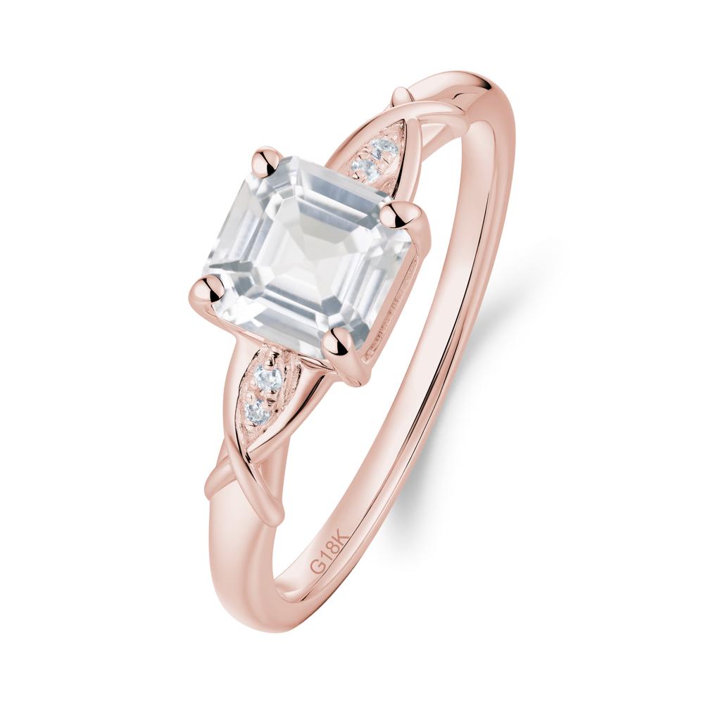 Asscher Cut White Topaz Solitaire Ring with Criss-Cross Band - LUO Jewelry #metal_18k rose gold