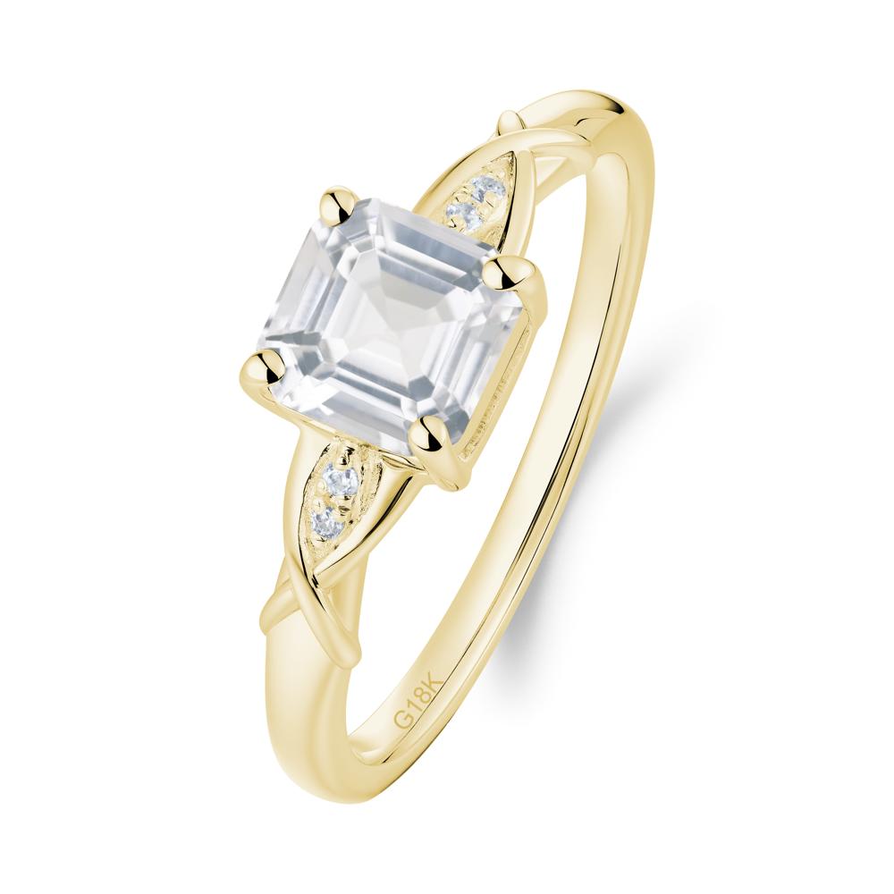 Asscher Cut White Topaz Solitaire Ring with Criss-Cross Band - LUO Jewelry #metal_18k yellow gold