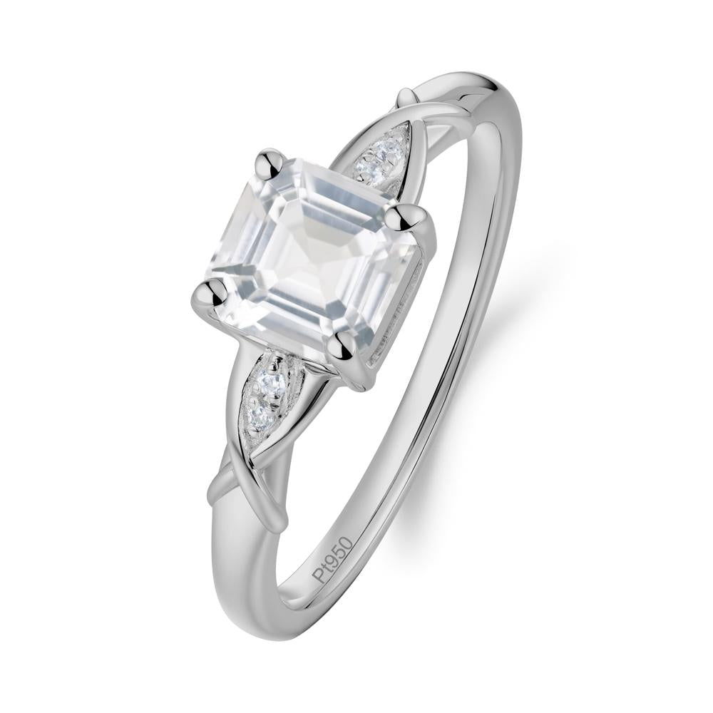 Asscher Cut White Topaz Solitaire Ring with Criss-Cross Band - LUO Jewelry #metal_platinum