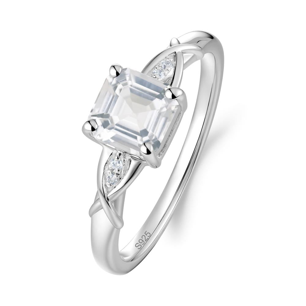 Asscher Cut White Topaz Solitaire Ring with Criss-Cross Band - LUO Jewelry #metal_sterling silver