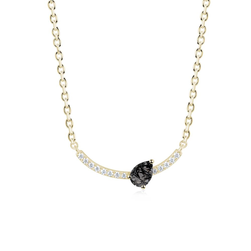 Pave Curve Black Rutilated Quartz Necklace - LUO Jewelry #metal_14k yellow gold