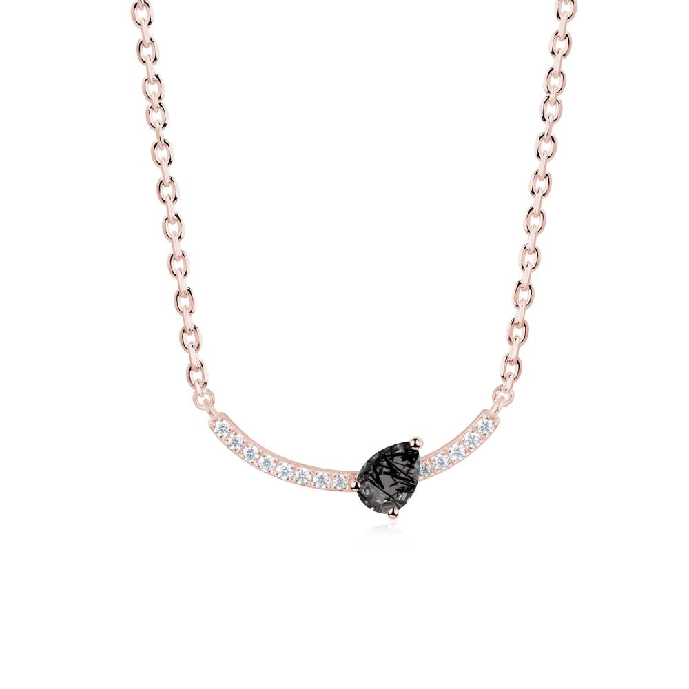 Pave Curve Black Rutilated Quartz Necklace - LUO Jewelry #metal_18k rose gold