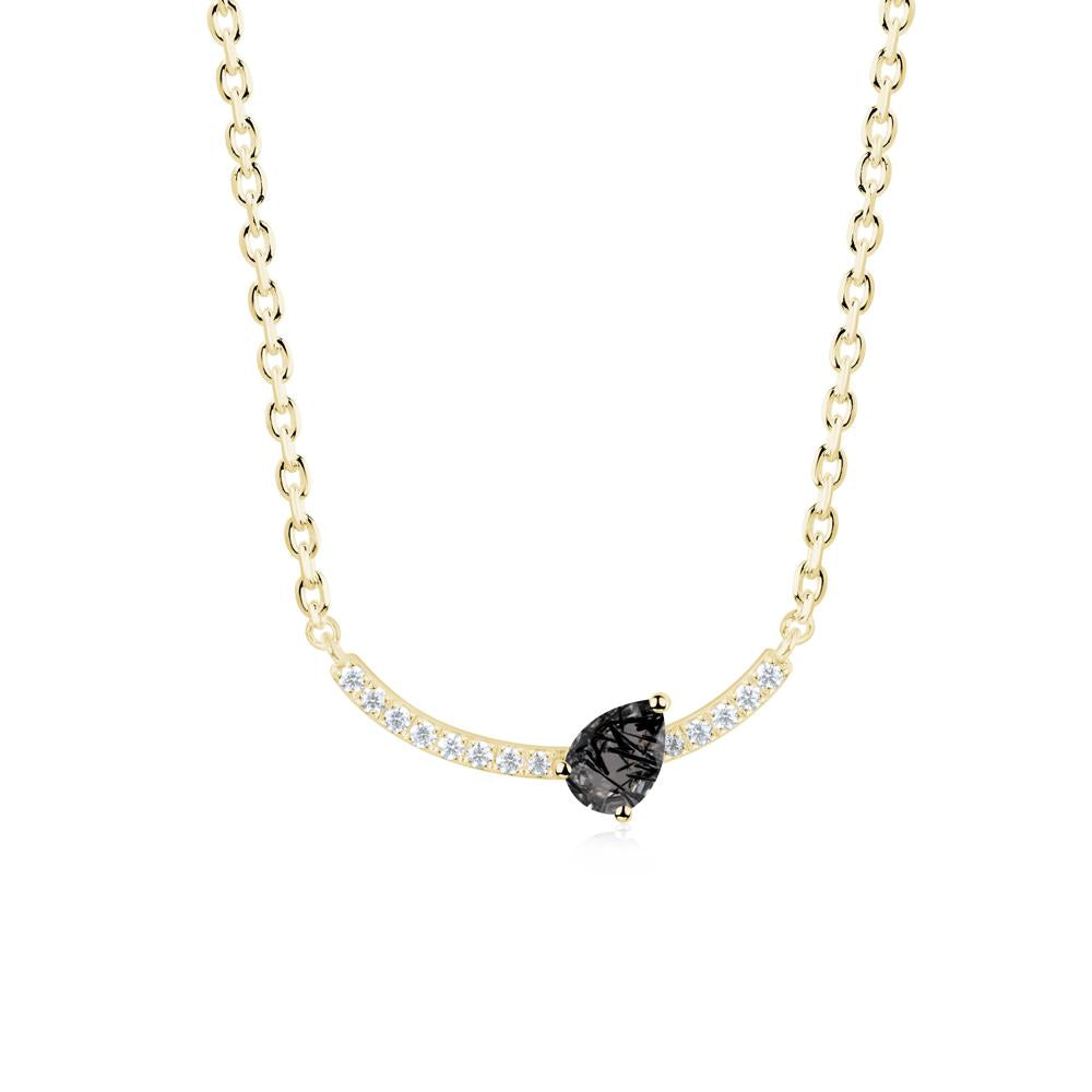 Pave Curve Black Rutilated Quartz Necklace - LUO Jewelry #metal_18k yellow gold