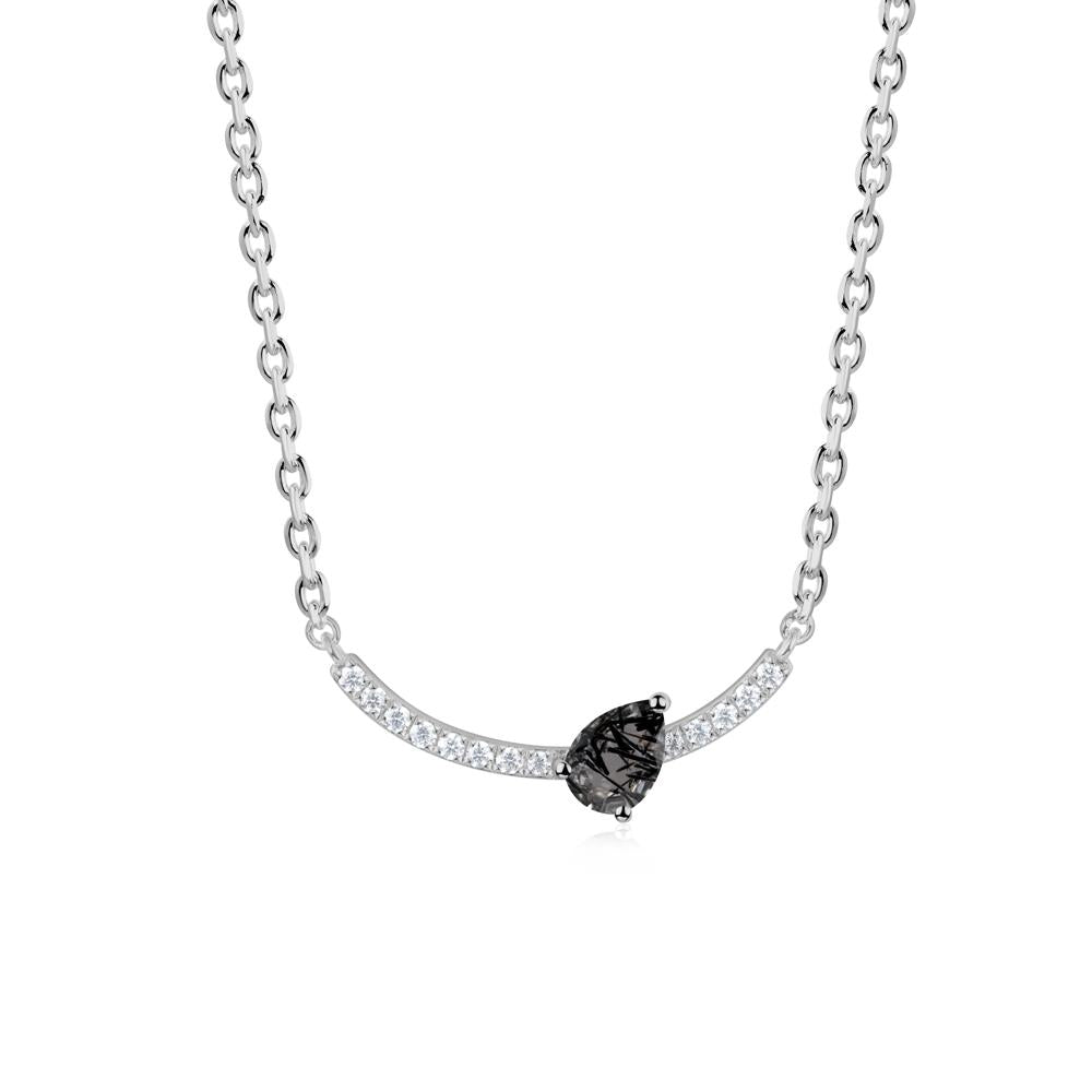Pave Curve Black Rutilated Quartz Necklace - LUO Jewelry #metal_platinum