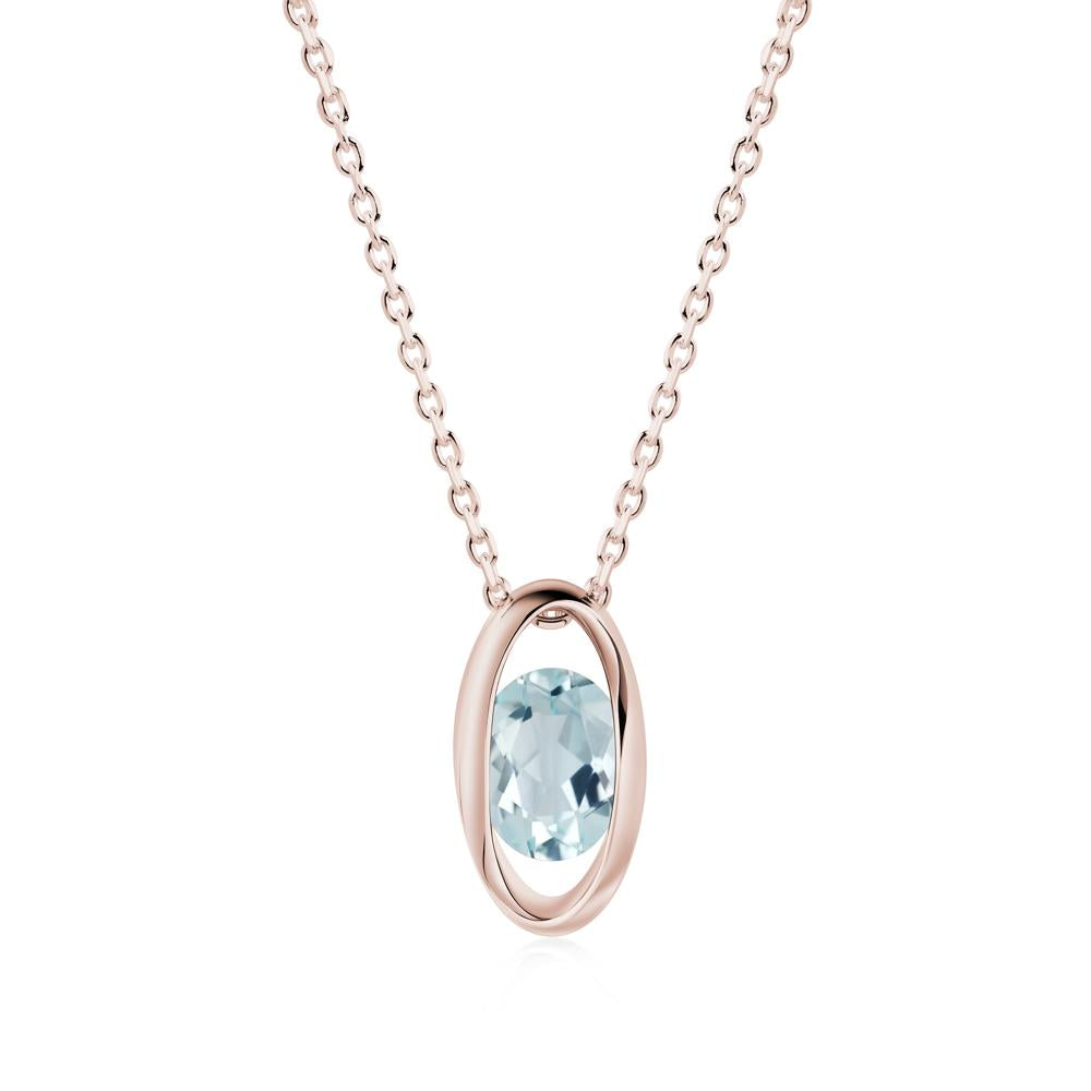 Oval Aquamarine Solitaire Necklace - LUO Jewelry #metal_14k rose gold