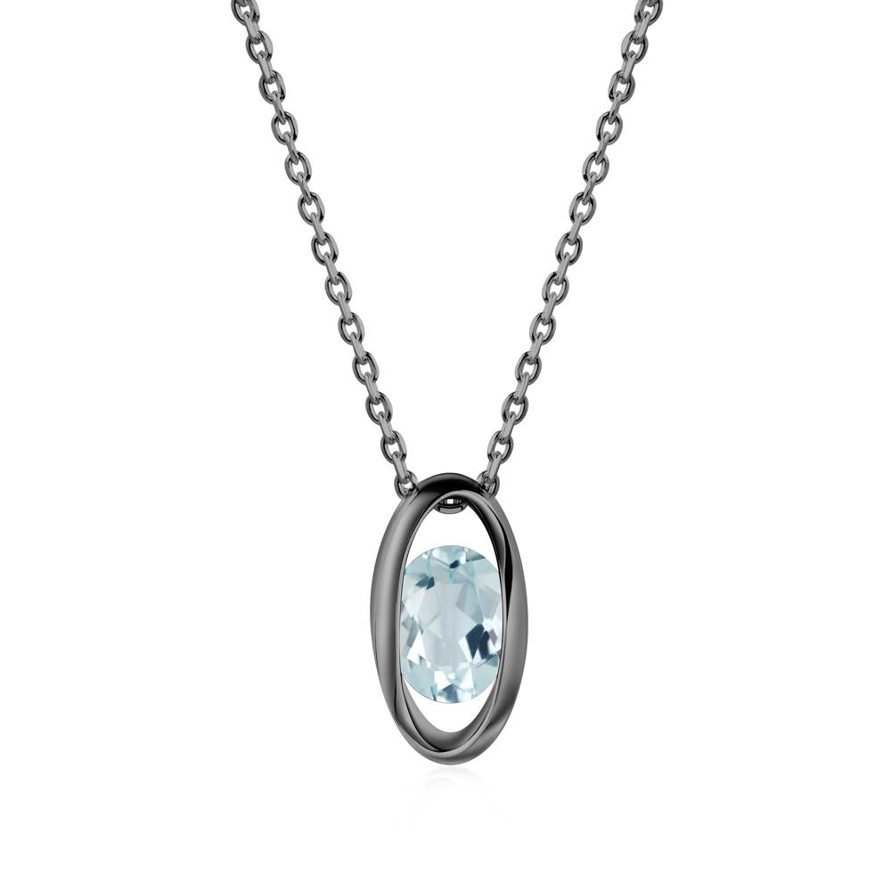 Oval Aquamarine Solitaire Necklace - LUO Jewelry #metal_black finish sterling silver