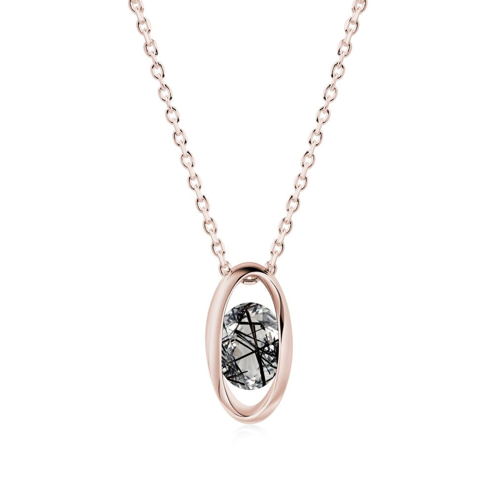 Bezel-Set Oval Black Rutilated Quartz Solitaire Pendant Necklace - LUO Jewelry #metal_14k rose gold