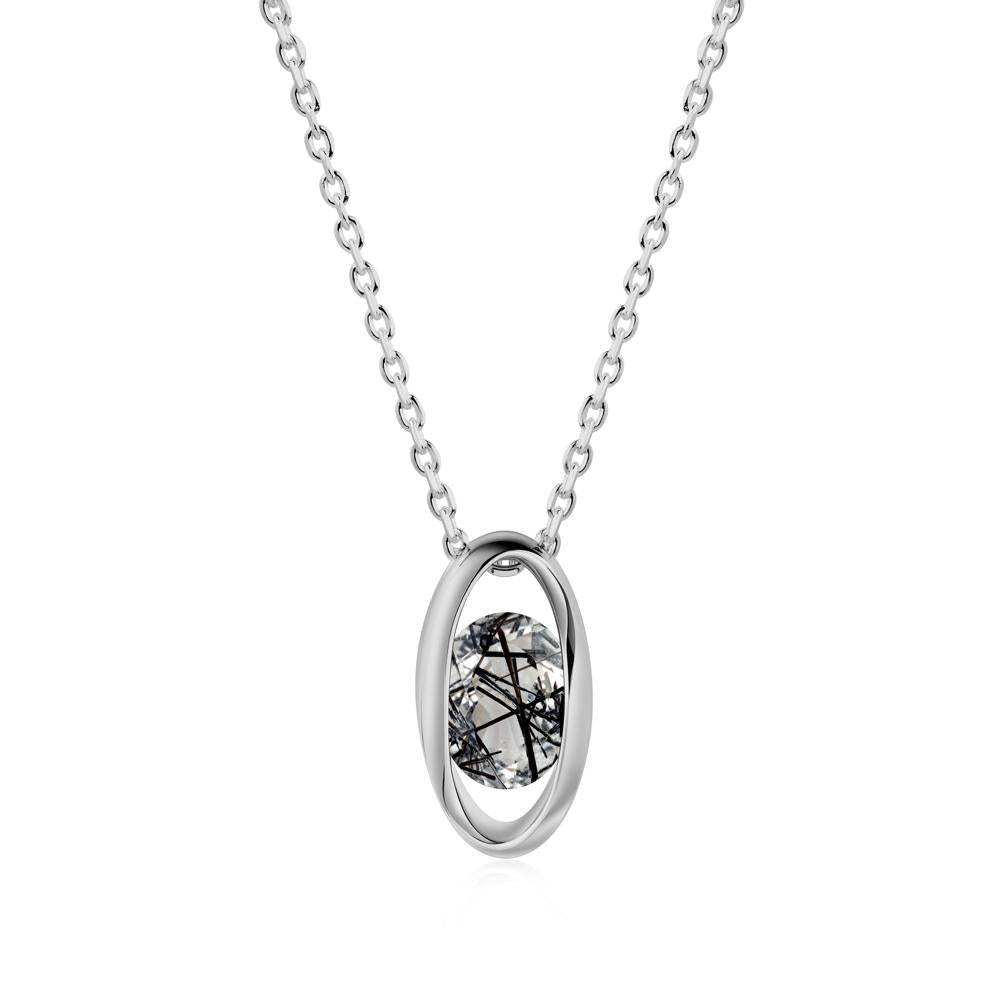 Bezel-Set Oval Black Rutilated Quartz Solitaire Pendant Necklace - LUO Jewelry #metal_platinum