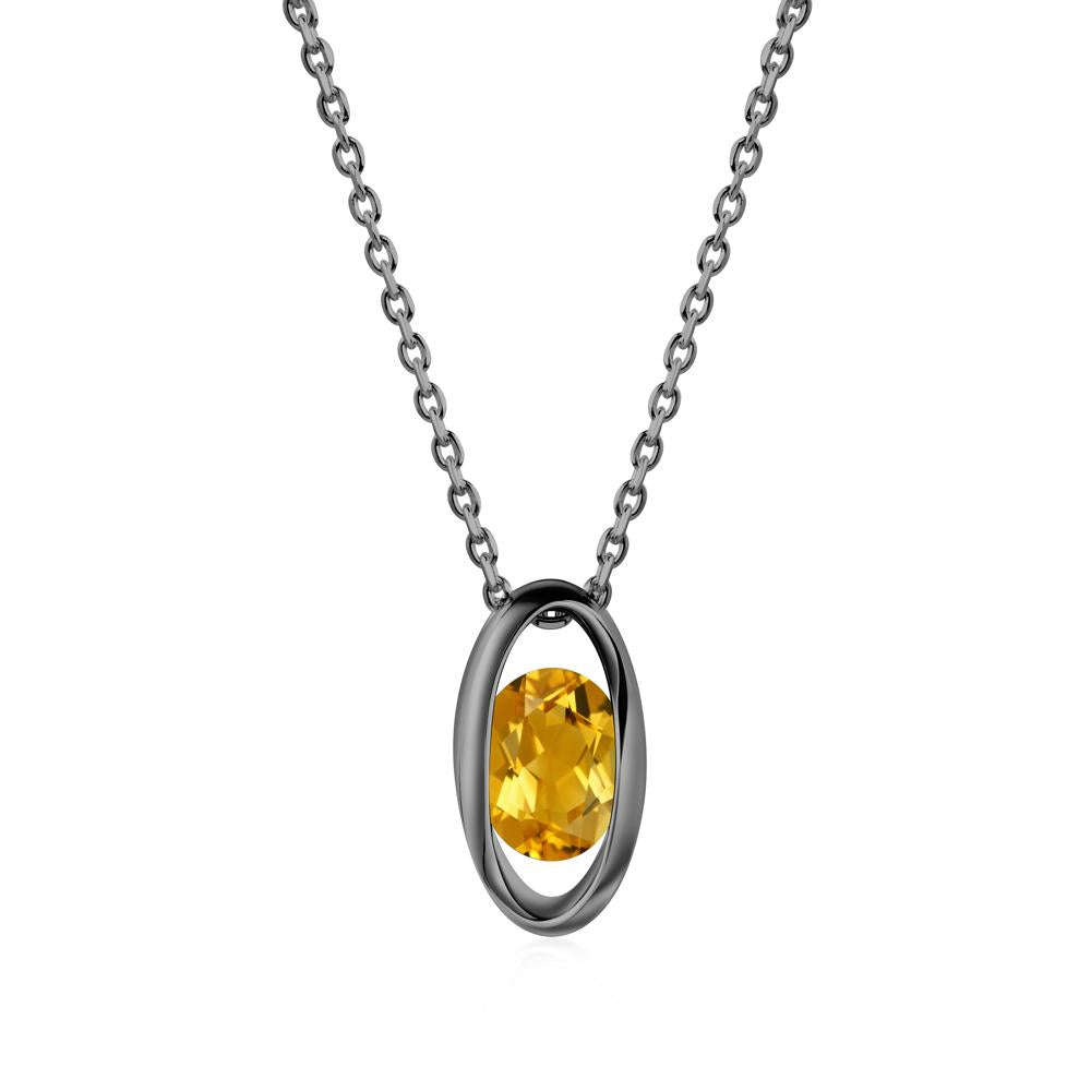 Oval Citrine Solitaire Pendant - LUO Jewelry #metal_black finish sterling silver