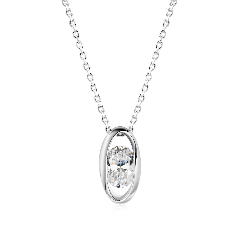 Bezel-Set Oval Cubic Zirconia Solitaire Pendant Necklace - LUO Jewelry #metal_14k white gold