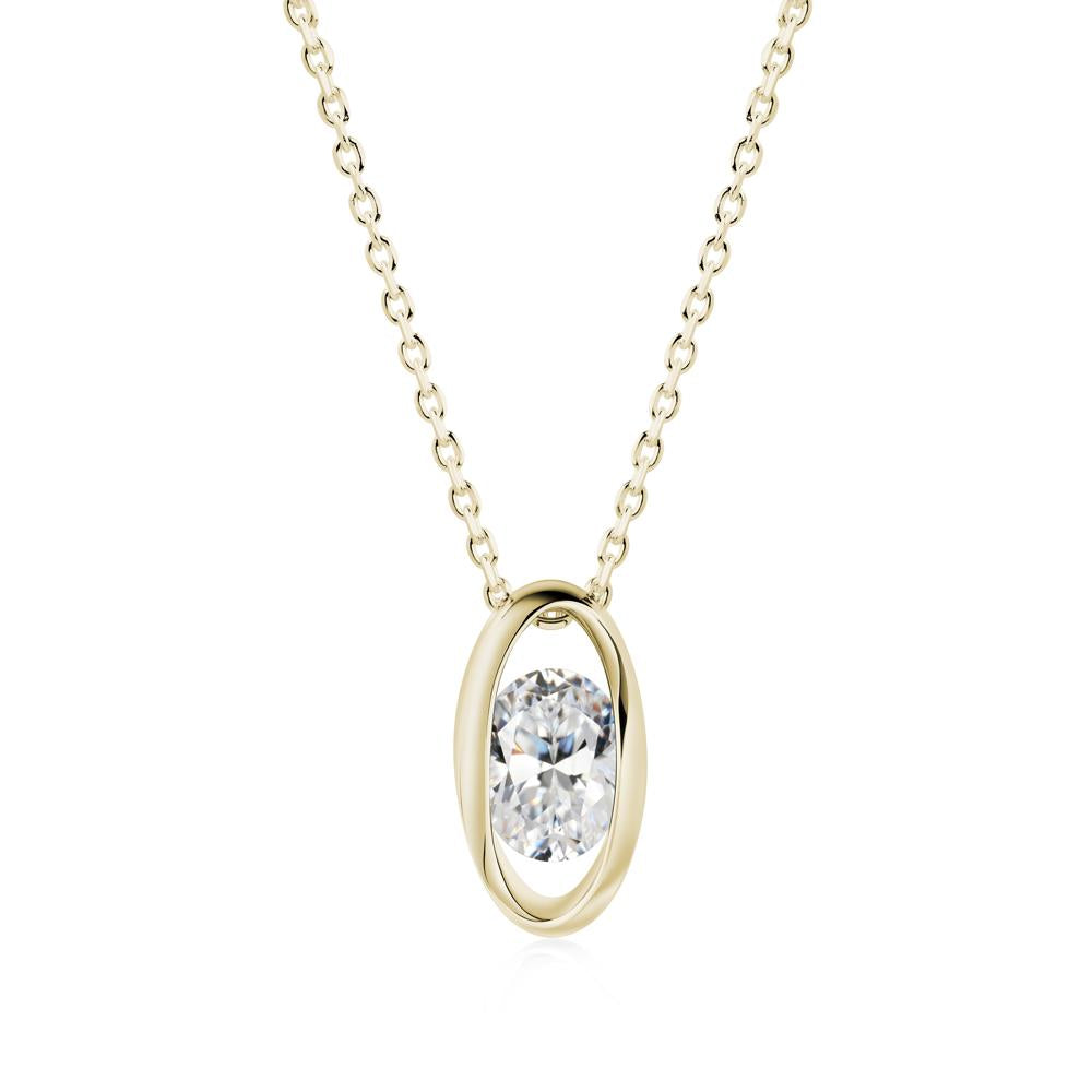 Bezel-Set Oval Cubic Zirconia Solitaire Pendant Necklace - LUO Jewelry #metal_14k yellow gold
